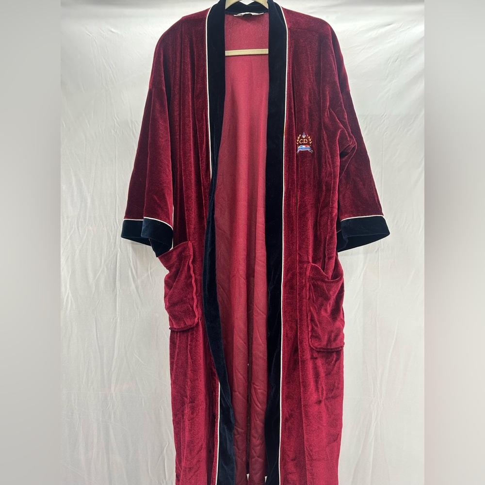Vintage Christian Dior Monsieur Burgundy and Navy Velour Robe